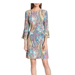 Tommy Hilfiger Jaipur Paisley Jersey 3/4 Bell Sleeve Round Neck Shift Dress